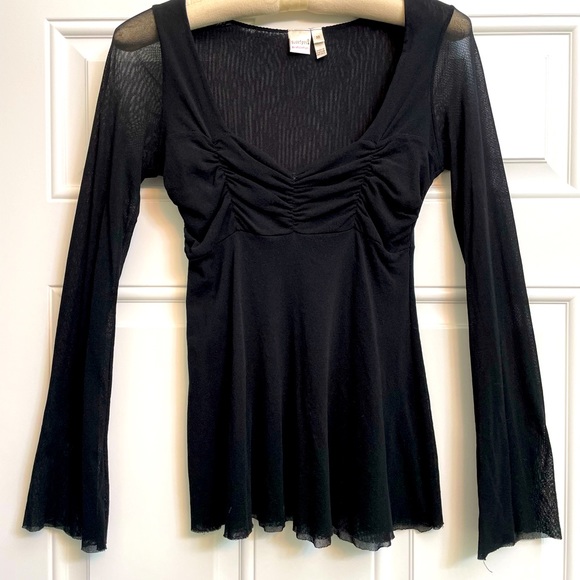 Black mesh long sleeve fitted anthropology top. Super sexy - Picture 1 of 3